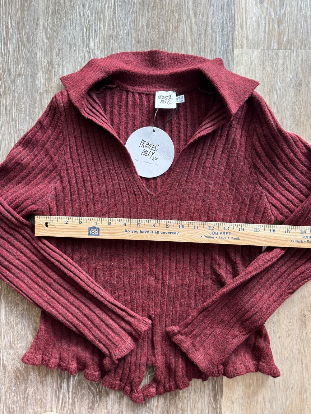 NWT Princess Polly Burgundy Ribbed Collared Sweater Top | Y2K Coquette - Picture 3 of 11